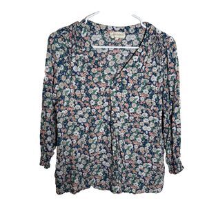 Cynthia Rowley Blouse Women's Large V-Neck 3/4 Sleeve Floral Lightweight Top